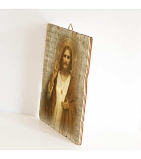 Quadro in legno sagomato stile vintage del Sacro Cuore di Gesù