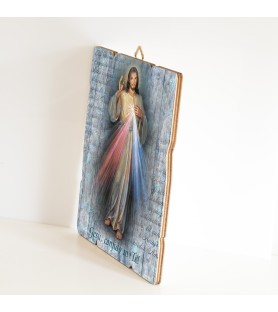 Quadro in legno sagomato stile vintage di Gesù Misericordioso