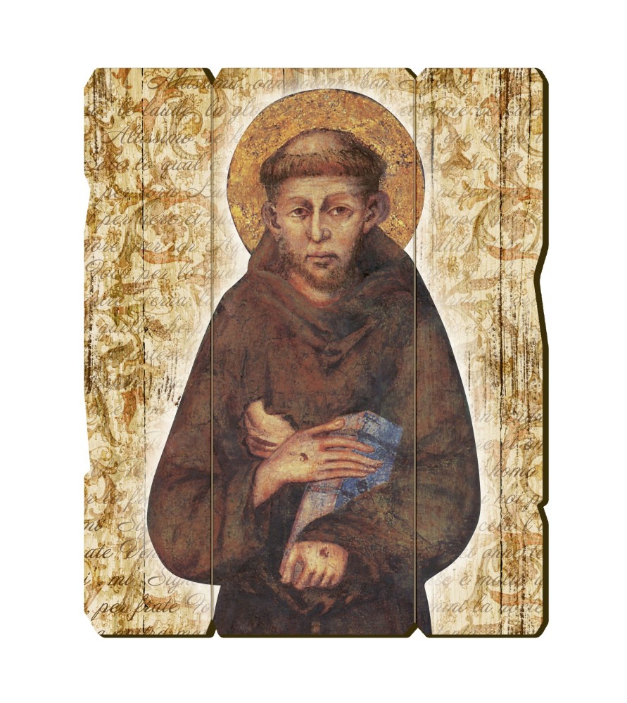 Quadro in legno sagomato stile vintage di San Francesco del Cimabue Quadro in legno sagomato stile vintage di San Francesco del Cimabue