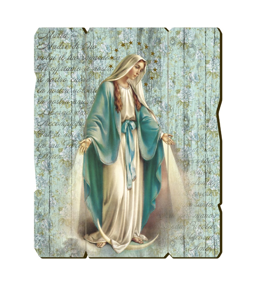 Quadro in legno sagomato stile vintage della Madonna Miracolosa