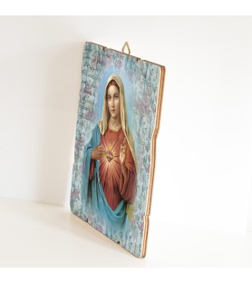 Quadro in legno sagomato stile vintage del Cuore Immacolato di Maria