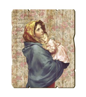 Quadro in legno sagomato stile vintage della Madonna con bambino del Ferruzzi