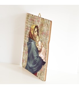 Quadro in legno sagomato stile vintage della Madonna con bambino del Ferruzzi