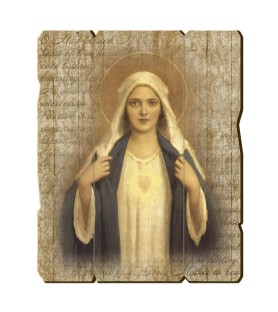 Quadro in legno sagomato stile vintage del Cuore Immacolato di Maria