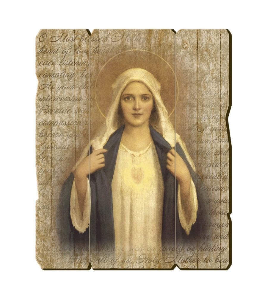 Quadro in legno sagomato stile vintage del Cuore Immacolato di Maria