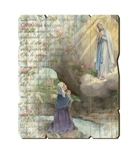 Quadro in legno sagomato stile vintage della Madonna di Lourdes e Bernadette