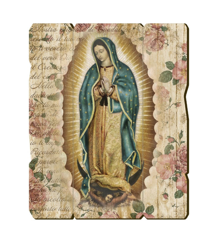 Quadro in legno sagomato stile vintage della Madonna di Guadalupe