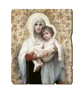 Quadro in legno sagomato stile vintage della Madonna con bambino