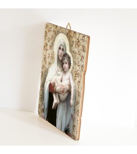 Quadro in legno sagomato stile vintage della Madonna con bambino