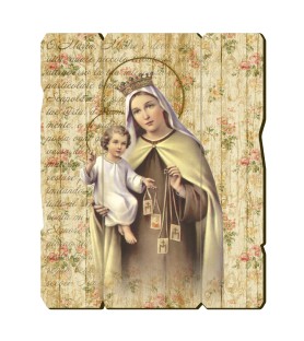 Quadro in legno sagomato stile vintage della Madonna del Carmelo