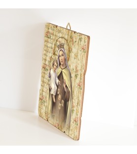 Quadro in legno sagomato stile vintage della Madonna del Carmelo