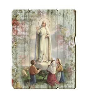 Quadro in legno sagomato stile vintage della Madonna di Fatima