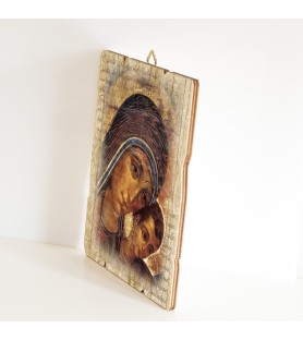Quadro in legno sagomato stile vintage della Madonna con bambino del Kiko