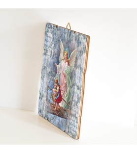 Quadro in legno sagomato stile vintage dell'Angelo sul ponte