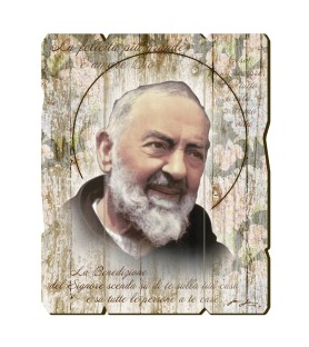 Quadro in legno sagomato stile vintage di Padre Pio