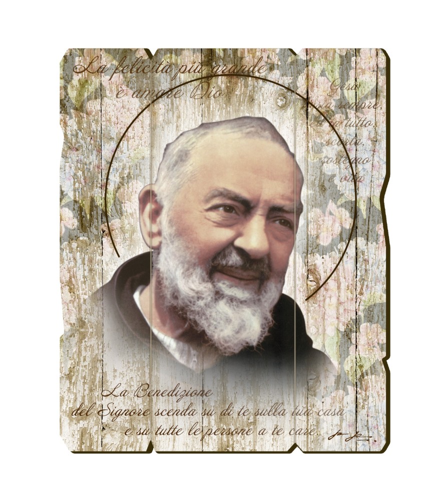 Quadro in legno sagomato stile vintage di Padre Pio Quadro in legno sagomato stile vintage di Padre Pio