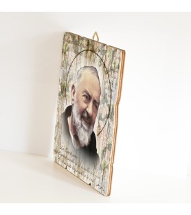 Quadro in legno sagomato stile vintage di Padre Pio