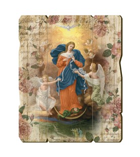 Quadro in legno sagomato stile vintage di Maria che scioglie i nodi