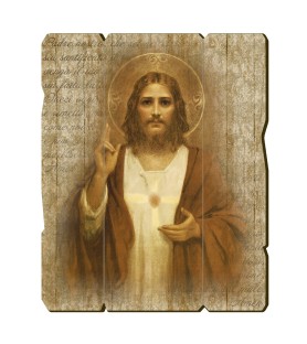 Quadro in legno sagomato stile vintage del Sacro Cuore di Gesù