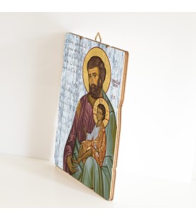 Quadro in legno sagomato stile vintage di San Giuseppe protettore della Sacra Famiglia
