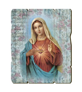 Quadro in legno sagomato stile vintage del Cuore Immacolato di Maria