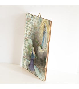 Quadro in legno sagomato stile vintage della Madonna di Lourdes e Bernadette
