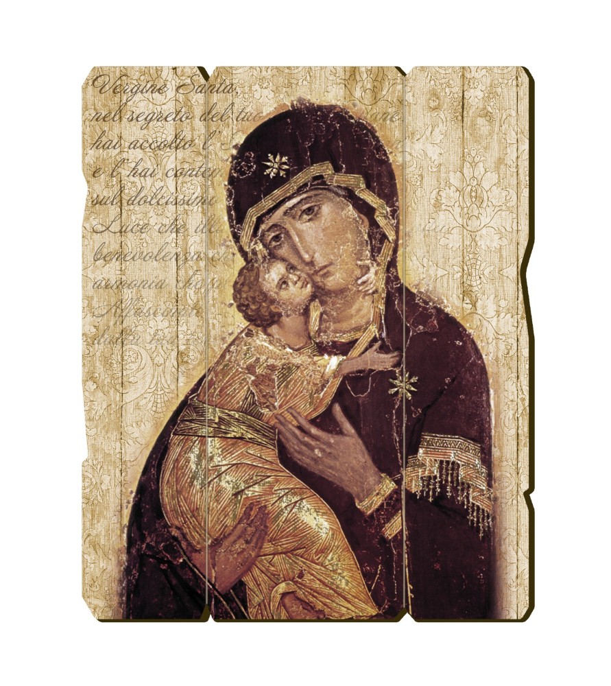 Quadro in legno sagomato stile vintage della Madonna della Tenerezza