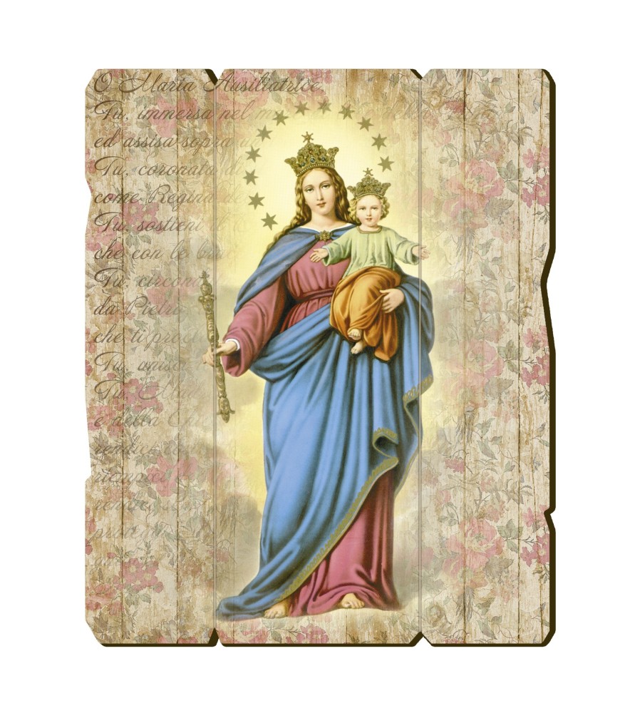 Quadro in legno sagomato stile vintage di Maria Ausiliatrice Quadro in legno sagomato stile vintage di Maria Ausiliatrice