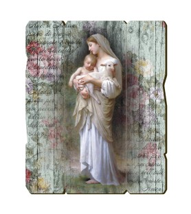 Quadro in legno sagomato stile vintage della Madonna di Medjugorje