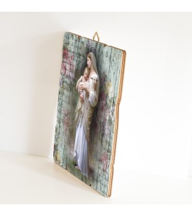 Quadro in legno sagomato stile vintage della Madonna di Medjugorje