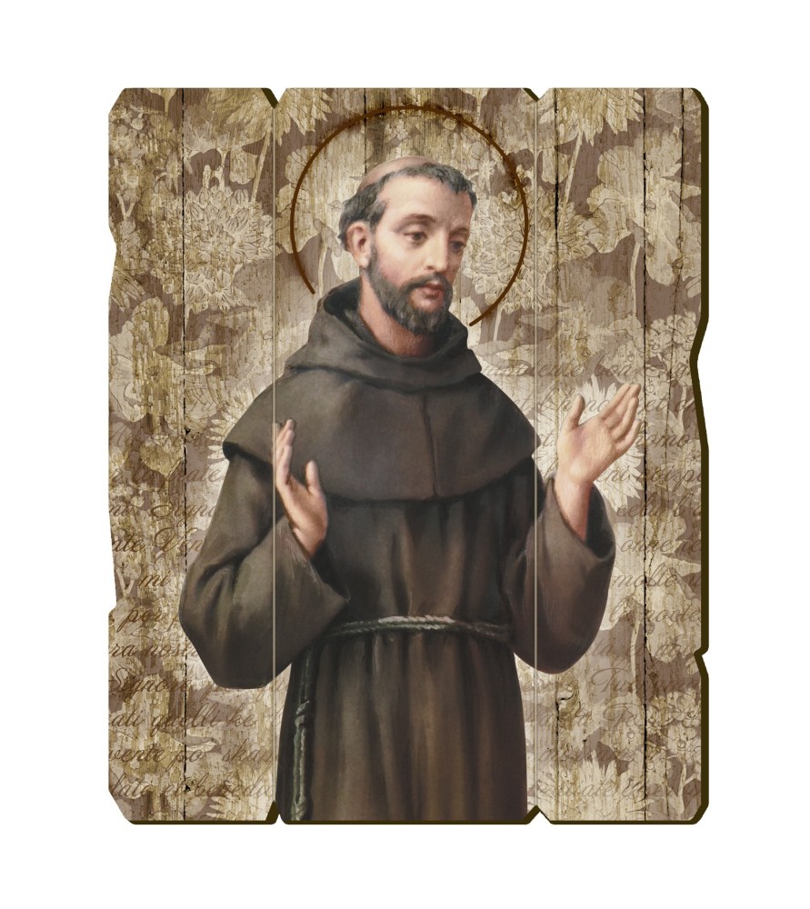 Quadro in legno sagomato stile vintage di San Francesco
