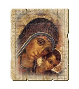 Quadro in legno sagomato stile vintage della Madonna con bambino del Kiko