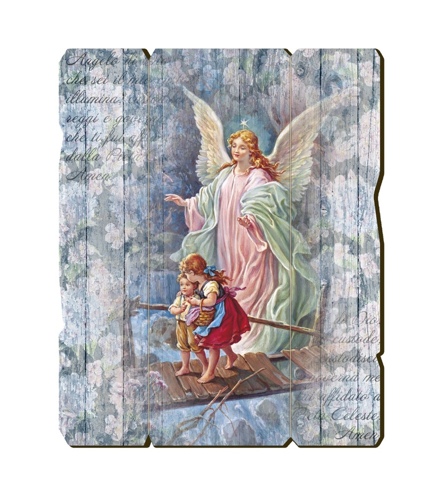 Quadro in legno sagomato stile vintage dell'Angelo sul ponte Quadro in legno sagomato stile vintage dell'Angelo sul ponte
