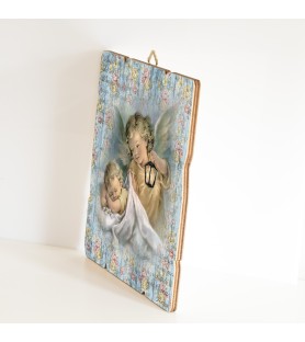 Quadro in legno sagomato stile vintage dell'Angelo con lanterna