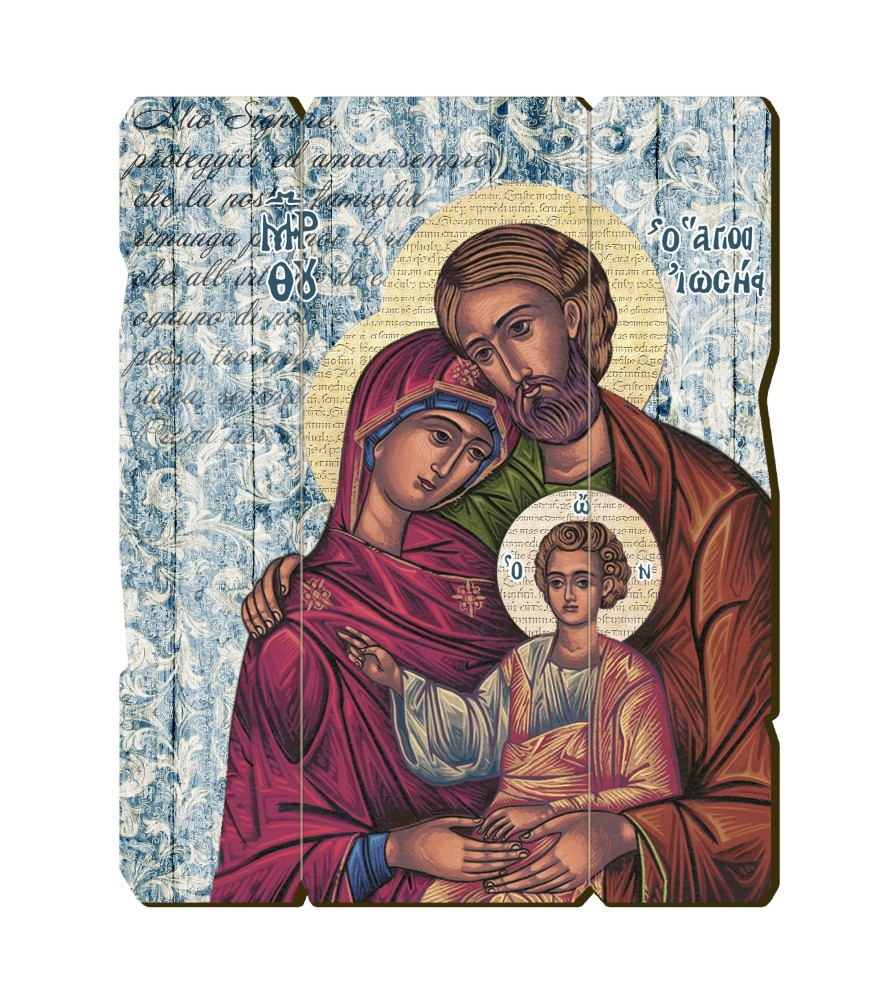 Quadro in legno sagomato stile vintage della Sacra Famiglia