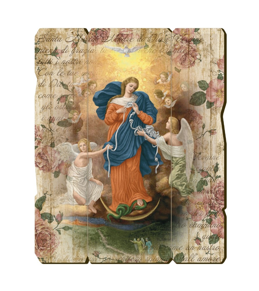 Quadro in legno sagomato stile vintage di Maria che scioglie i nodi Quadro in legno sagomato stile vintage di Maria che scioglie i nodi