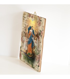 Quadro in legno sagomato stile vintage di Maria che scioglie i nodi