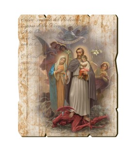 Quadro in legno sagomato stile vintage di San Giuseppe protettore della Sacra Famiglia