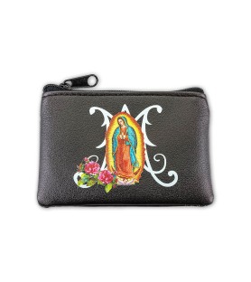 Pochette porta rosario con l'immagine della Madonna di Guadalupe