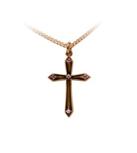 Collana con croce in argento 925 e punti luce in cristallo Swarovski con finitura placcata in oro 16 kt