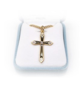Collana con croce in argento 925 e punti luce in cristallo Swarovski con finitura placcata in oro 16 kt
