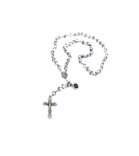Rosario in argento 925 con grani da 10 mm in vetro bianco smaltato con motivi floreali