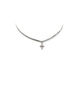 Collana in acciaio con crocefisso in argento 925 e zirconi
