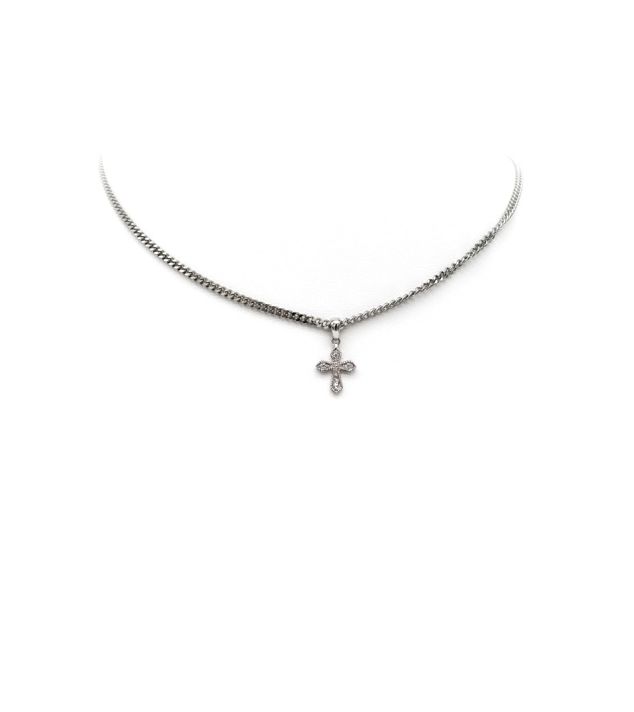 Collana in acciaio con crocefisso in argento 925 e zirconi Collana in acciaio con crocefisso in argento 925 e zirconi