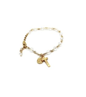 Bracciale rosario in argento 925 placcato in oro con cristalli trasparenti