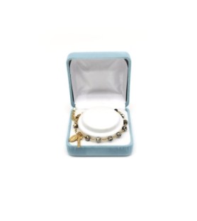 Bracciale rosario in argento 925 placcato in oro con cristalli argentati