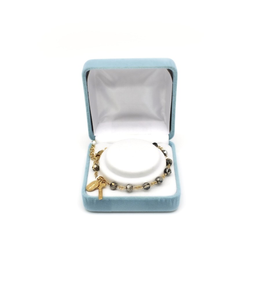 Bracciale rosario in argento 925 placcato in oro con cristalli argentati Bracciale rosario in argento 925 placcato in oro con cristalli argentati