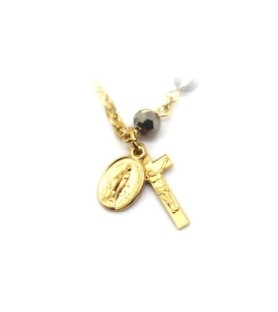 Bracciale rosario in argento 925 placcato in oro con cristalli argentati