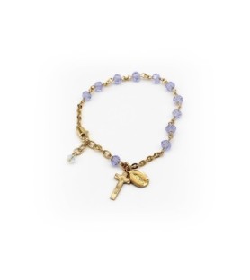 Bracciale rosario in argento 925 placcato in oro con cristalli lavanda