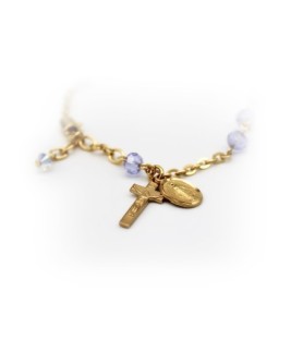 Bracciale rosario in argento 925 placcato in oro con cristalli lavanda